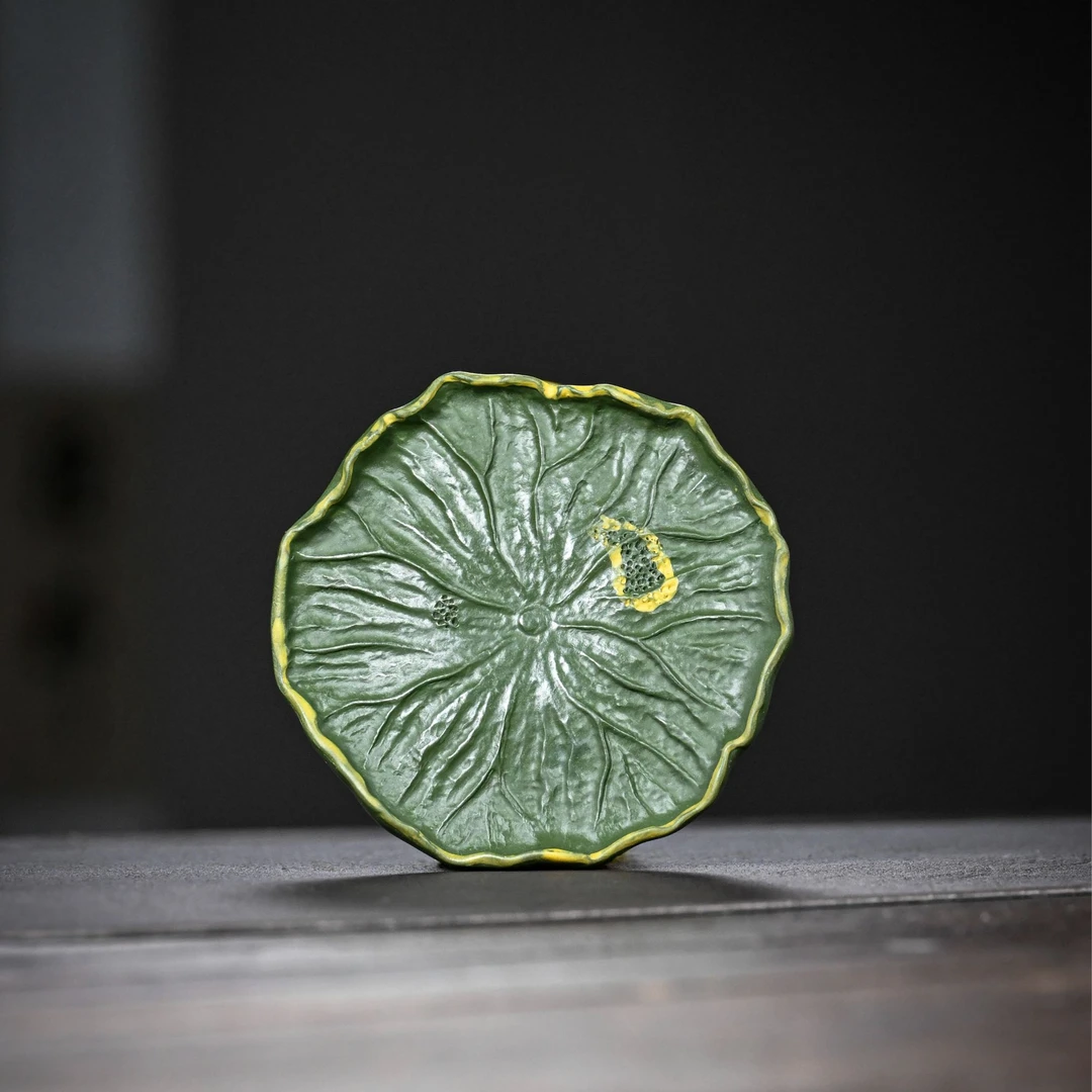 【全手工荷叶·干泡】紫砂创意精美可养小茶宠茶玩干泡直径约11公分