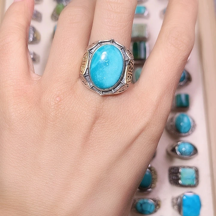 绿松石银S925镶嵌戒指