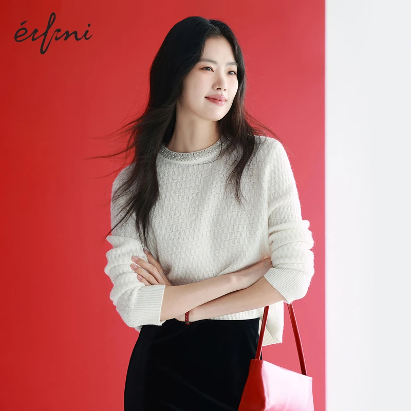 【白雪公主】伊芙丽圆领重工珠片设计千金风针织衫毛衣1FC935361