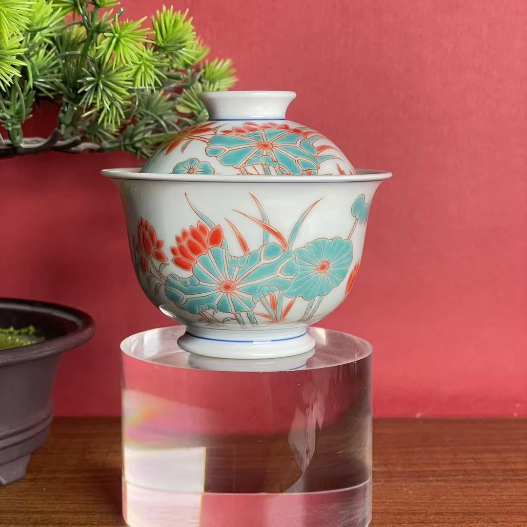立勤堂 红绿彩荷花盖碗 LQ429