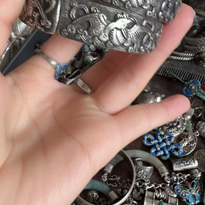 小***辣足银玻璃足银手镯一对