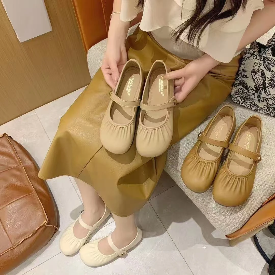 平底薄款单鞋2025新款夏季法式休闲玛丽珍鞋软底时尚豆豆鞋包头