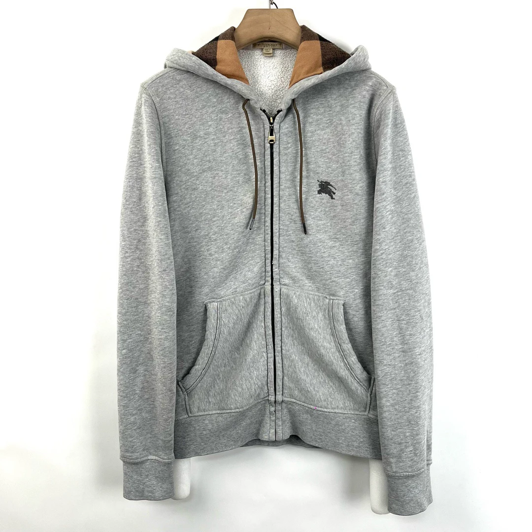 95新 BURBERRY/博柏利 M码/灰色战马刺绣拉链卫衣/05660