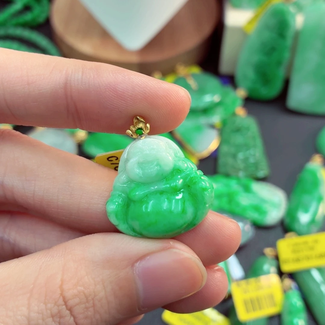 翡翠18K金镶嵌吊坠(不含链)