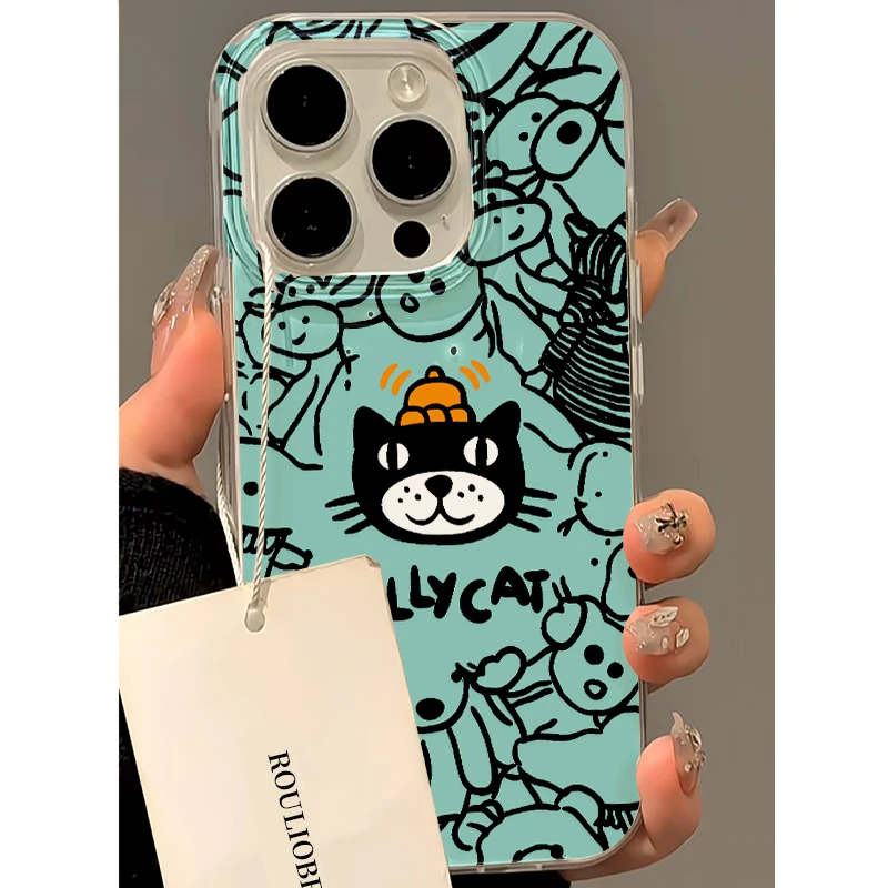 BANCA线条吉利猫适用iPhone16/15pro大孔手机壳华为vivo小米oppo