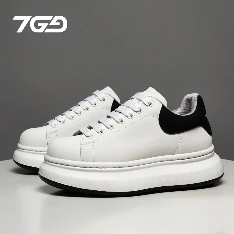 春季新款面包鞋男士时尚休闲鞋厚底小白鞋百搭潮流低帮白色潮鞋