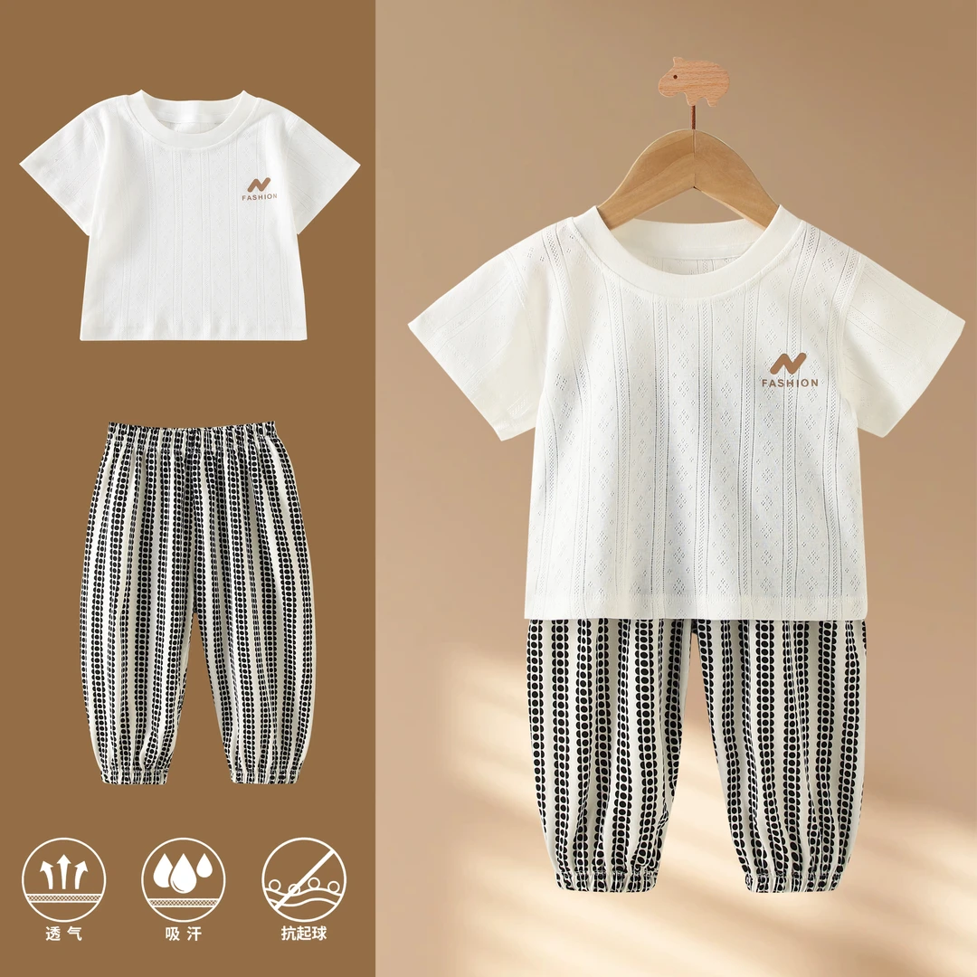 2025新款男女童纯棉T恤短袖套装A类宝宝夏季防蚊裤两件套儿童夏装