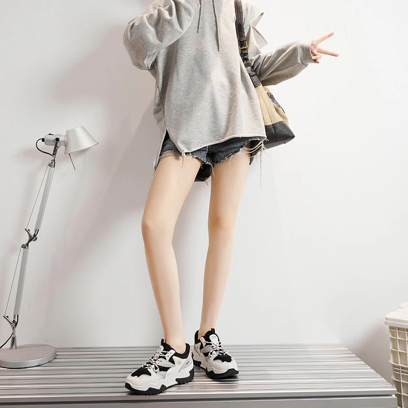 女鞋白鞋大头鞋新款款休闲加绒网面网小女生增高厚底松糕鞋显瘦