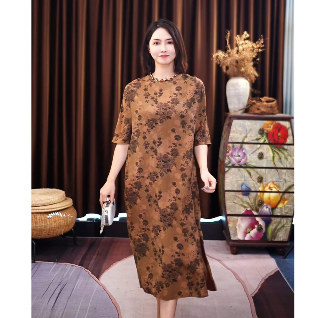 100%桑蚕丝莨纱气质贵气款显白显瘦连衣裙女 Y2024149Y