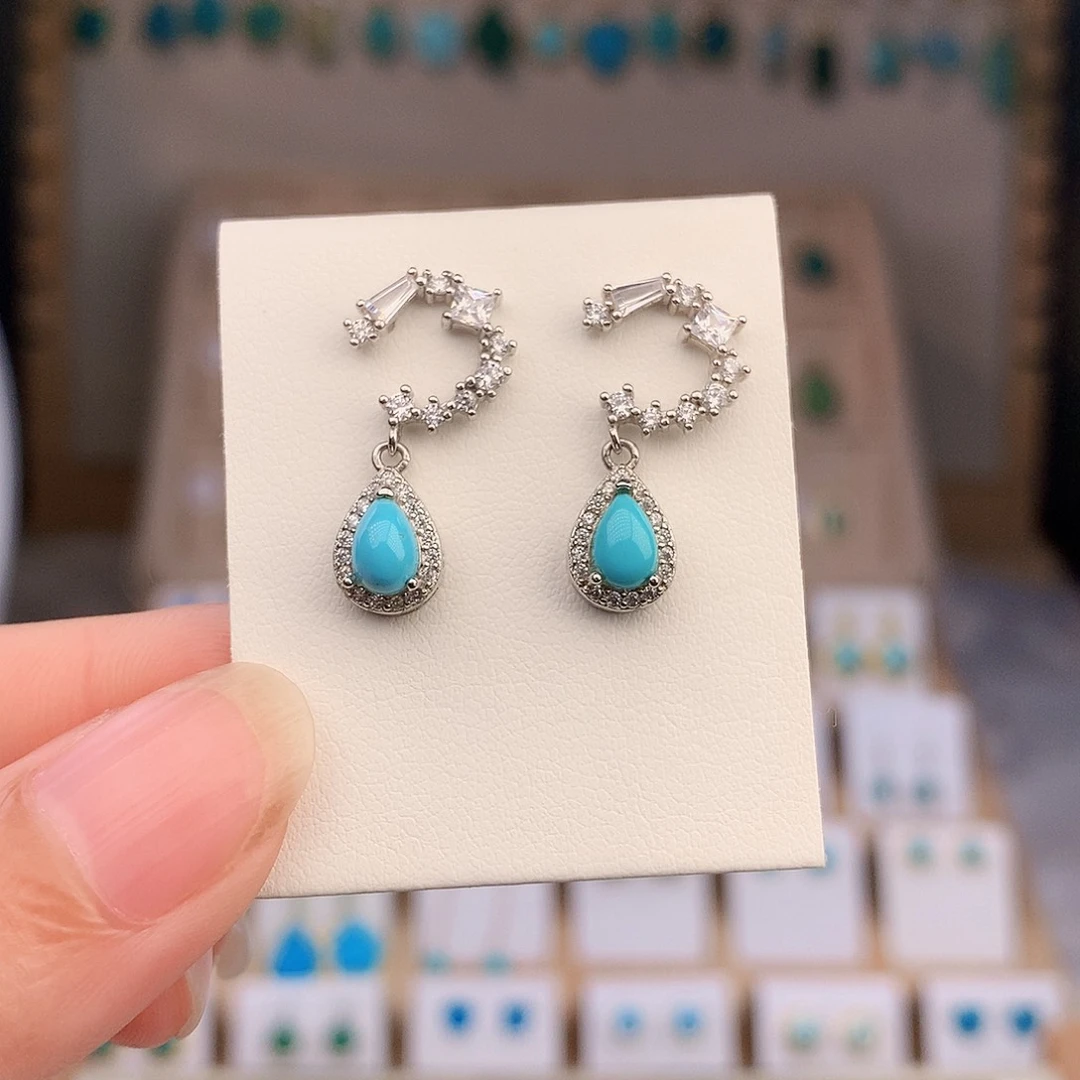 银S925镶嵌绿松石耳饰