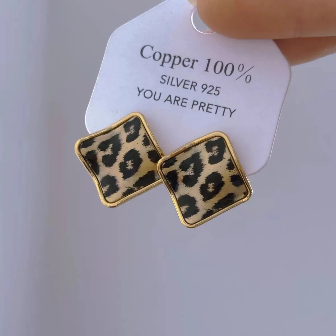 合金耳饰 518号女甜美豹纹几何耳钉金色饰品时尚耳饰个性气质简约