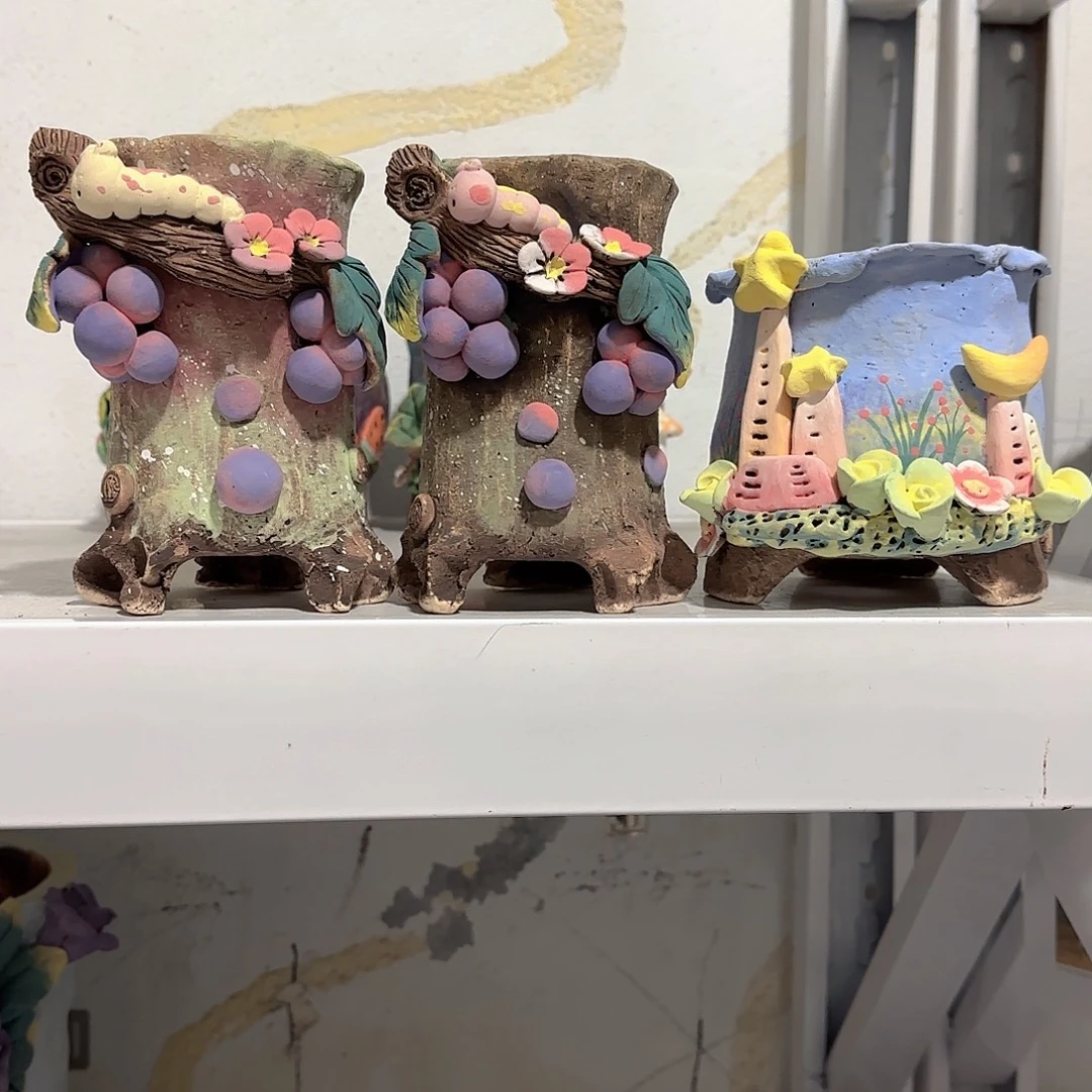 小***️本墨花器麦饭石手捏花盆