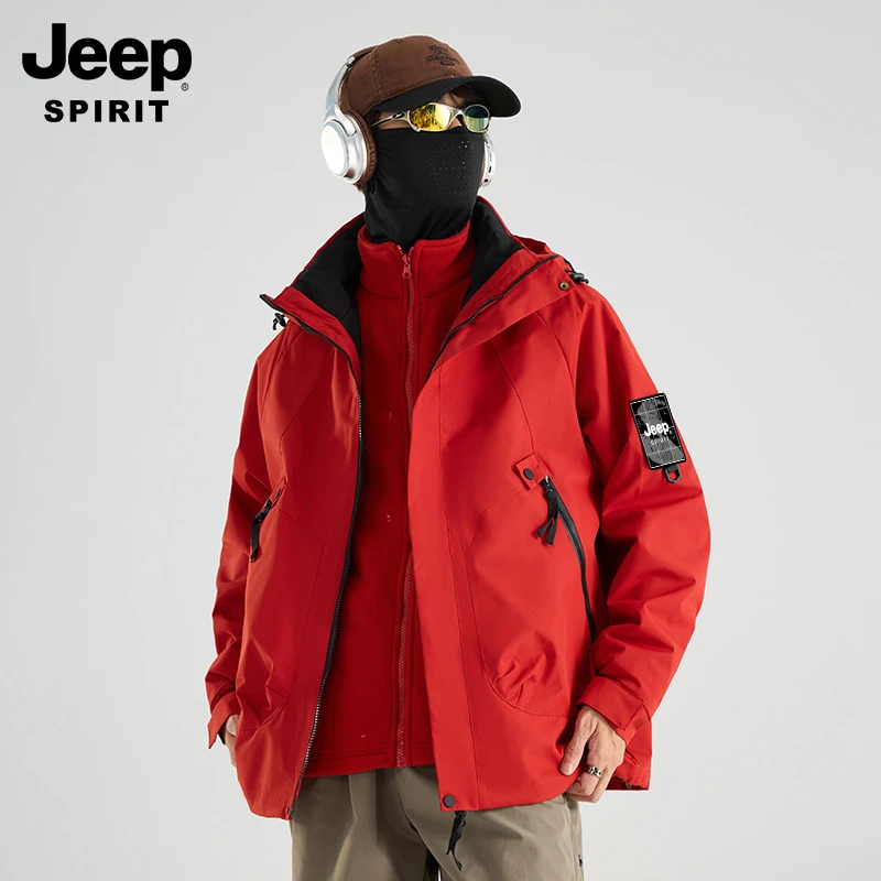 JEEPSPIRIT吉普登山三合一外套防风防水粉色冲锋衣女款女士