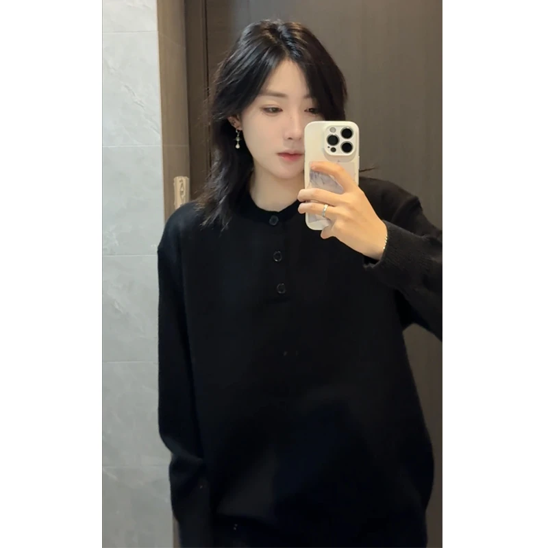 美式亨利领排扣毛衣男女2025秋冬季新款潮牌宽松慵懒风打底针织衫