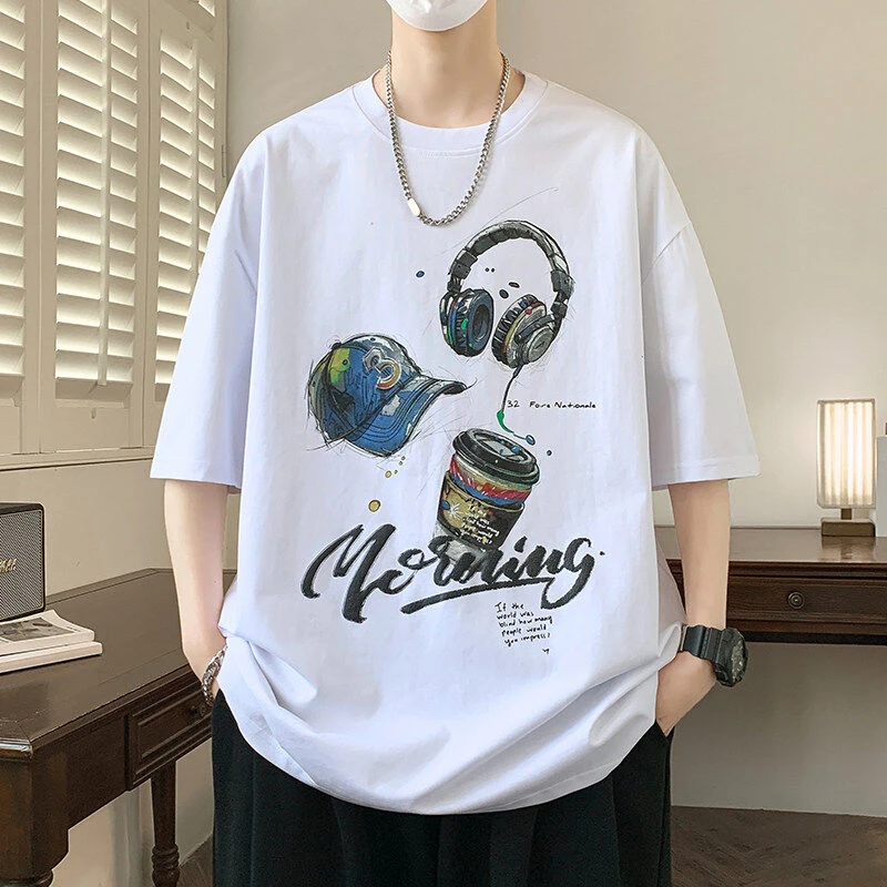 夏季新款学生青少年港风宽松休闲短袖T恤青少年男生时尚帅气体恤