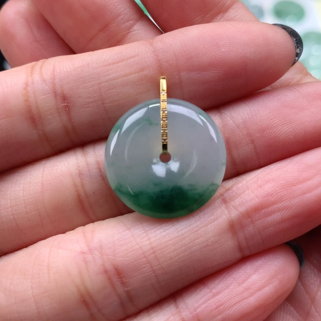 翡翠吊坠(不含链)18K金镶嵌汤*喵平安扣