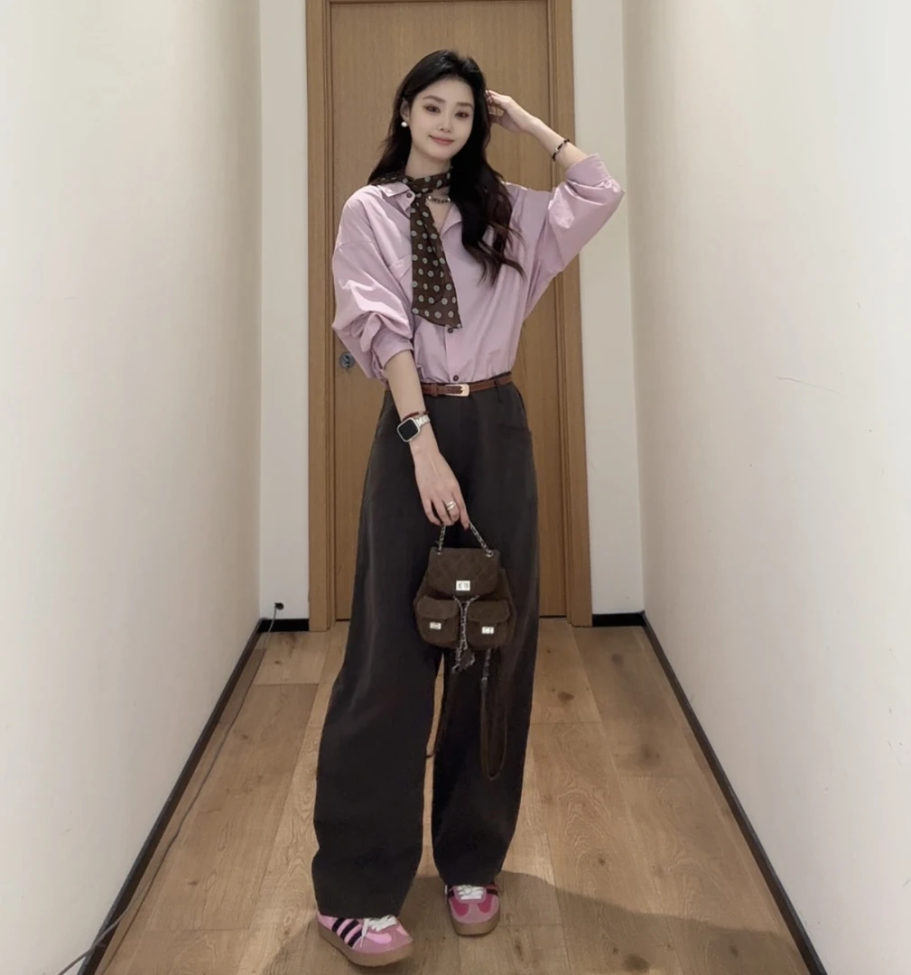 JIUJIU【花漾公园】韩版纯色简约翻领衬衫