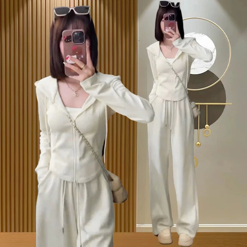 2025春秋运动风显瘦百搭阔腿裤开衫套装新款时尚修身百搭两件套女