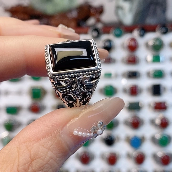 江***见玛瑙/玉髓银S925镶嵌戒指