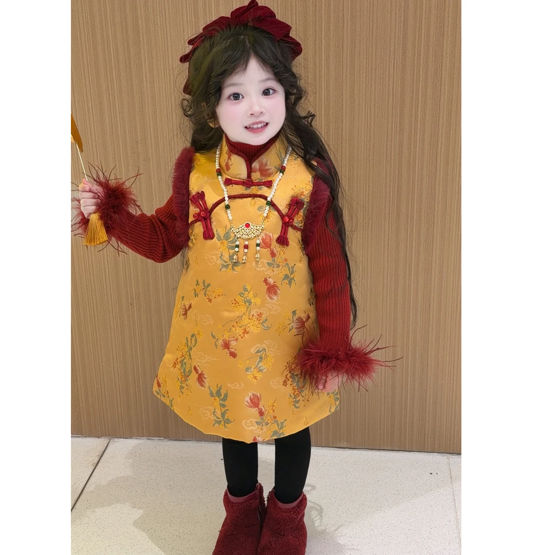 女童套装冬装宝宝公主裙国风汉服裙子周岁礼服儿童旗袍裙拜年服
