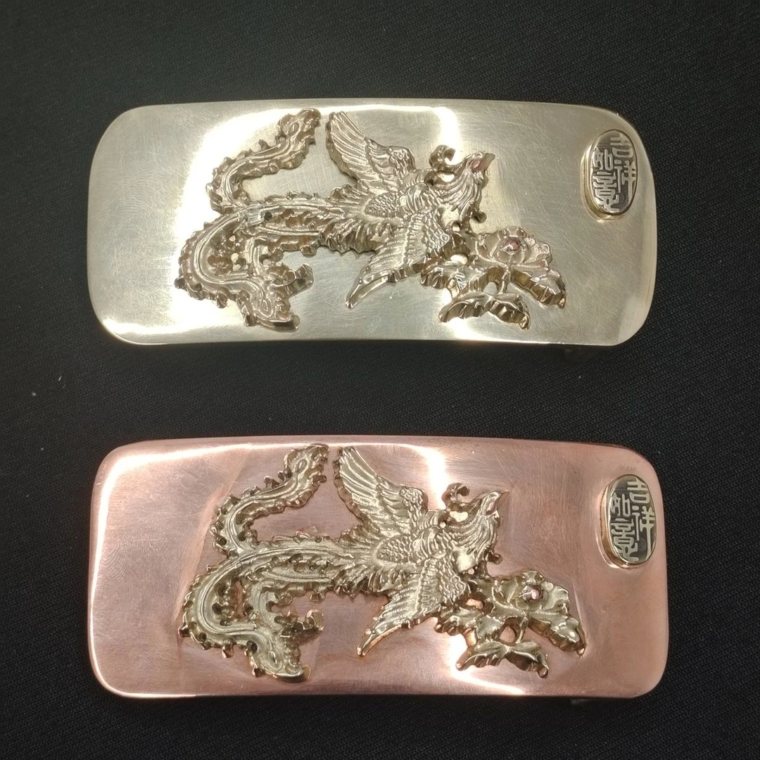 纯紫铜滚轴皮带扣男凤凰牡丹腰带扣头长10x4.8内径4.0尺寸可定制