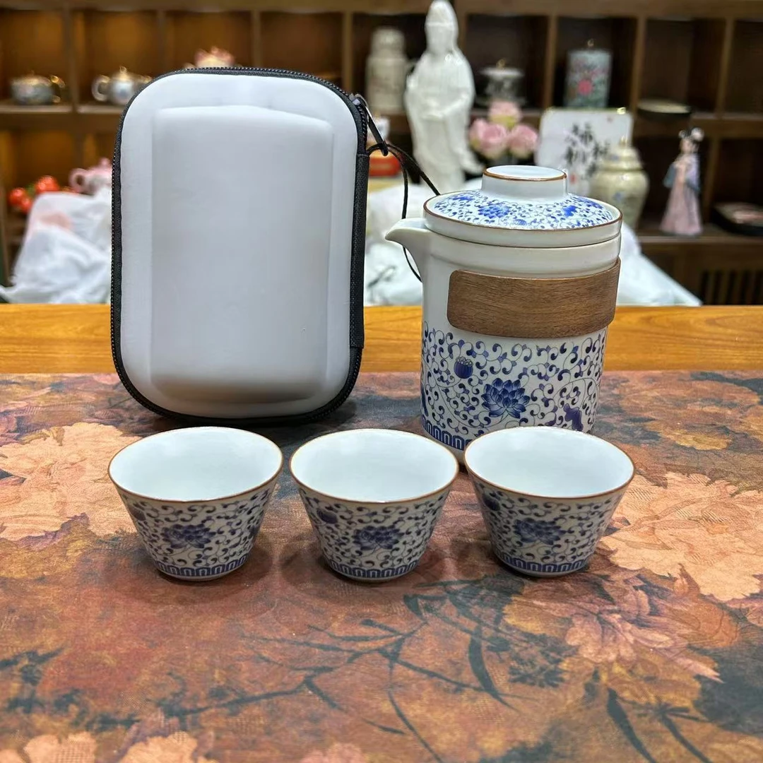 A汝窑青花缠枝莲旅行茶具-LX8042  4678