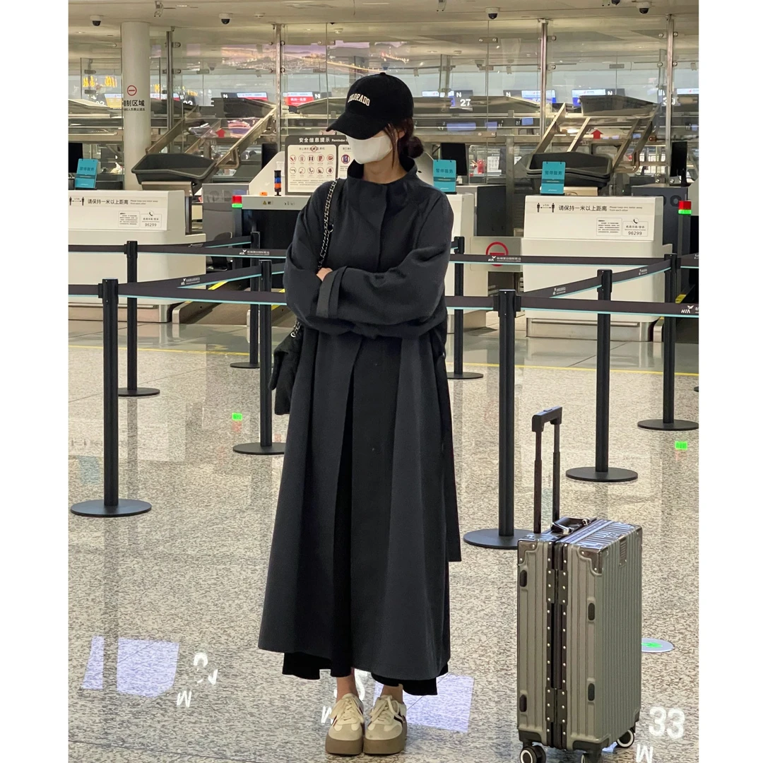 LOSA ROSA秋季慵懒风宽松风衣外套女新款高级垂感休闲中长款大衣