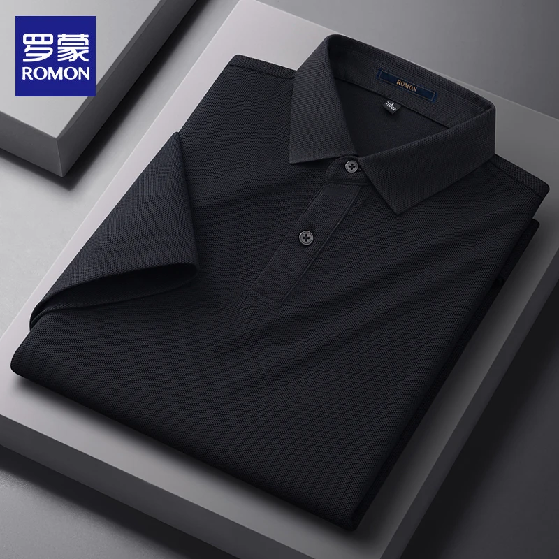 罗蒙品牌7A抗菌POLO衫男士翻领T恤短袖夏季新款潮流黑色衣服体恤