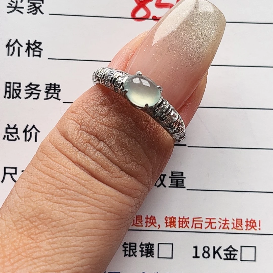 翡翠戒指银S925镶嵌缅甸天然A货翡翠戒指