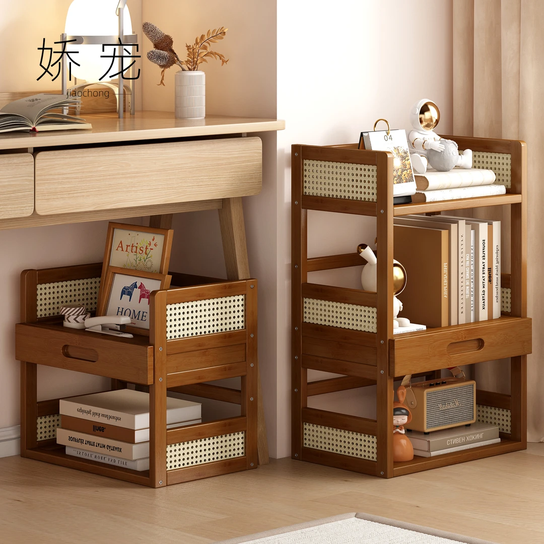 家用多层楠竹奶油风简易落地小户型搁板置物架桌下书本收新款爆款