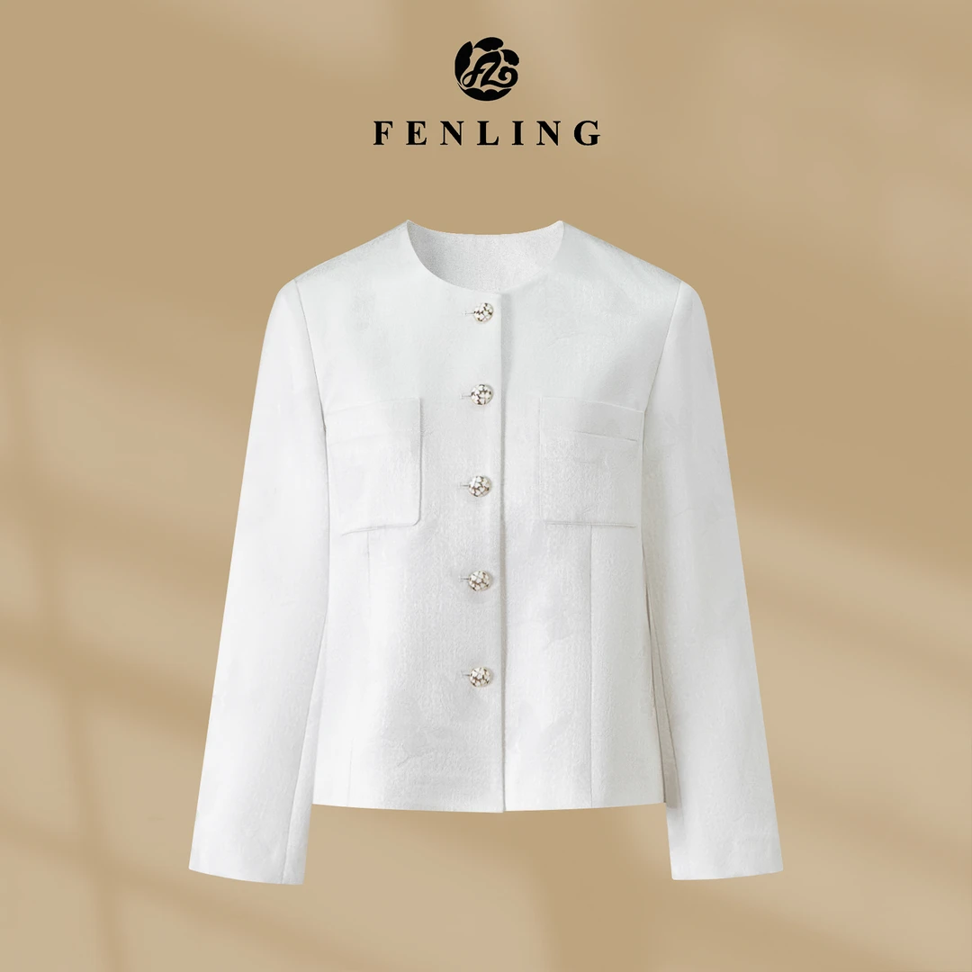 芬领-晴春蝶戏图上久楷带钢印秋季小香风桑蚕丝丝毛螺钿外套WT418