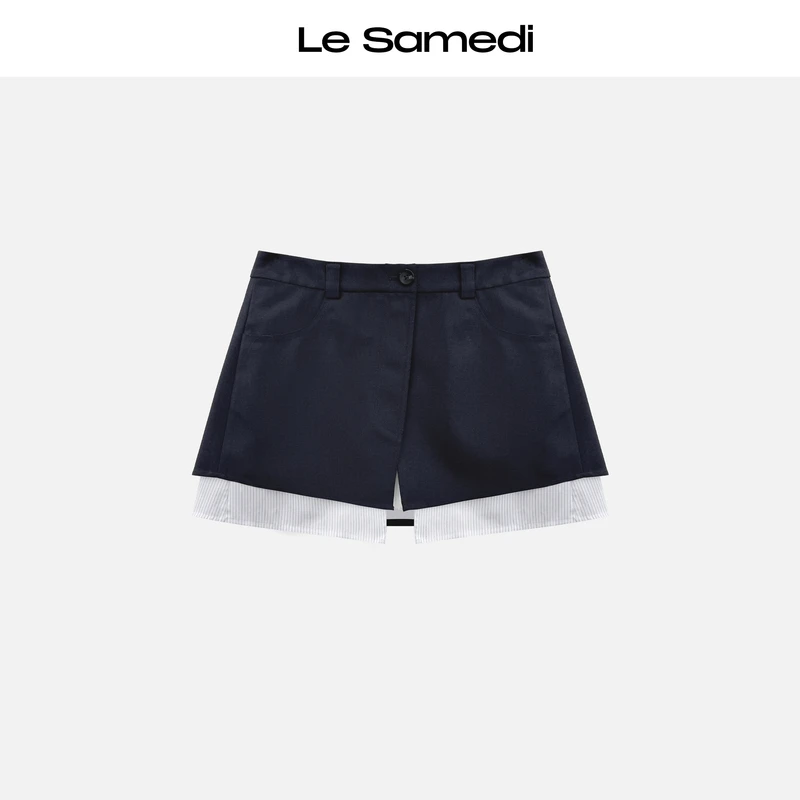 Le Samedi【凌厉海妖】 智性结构三层式 条纹斜开叉西装半裙