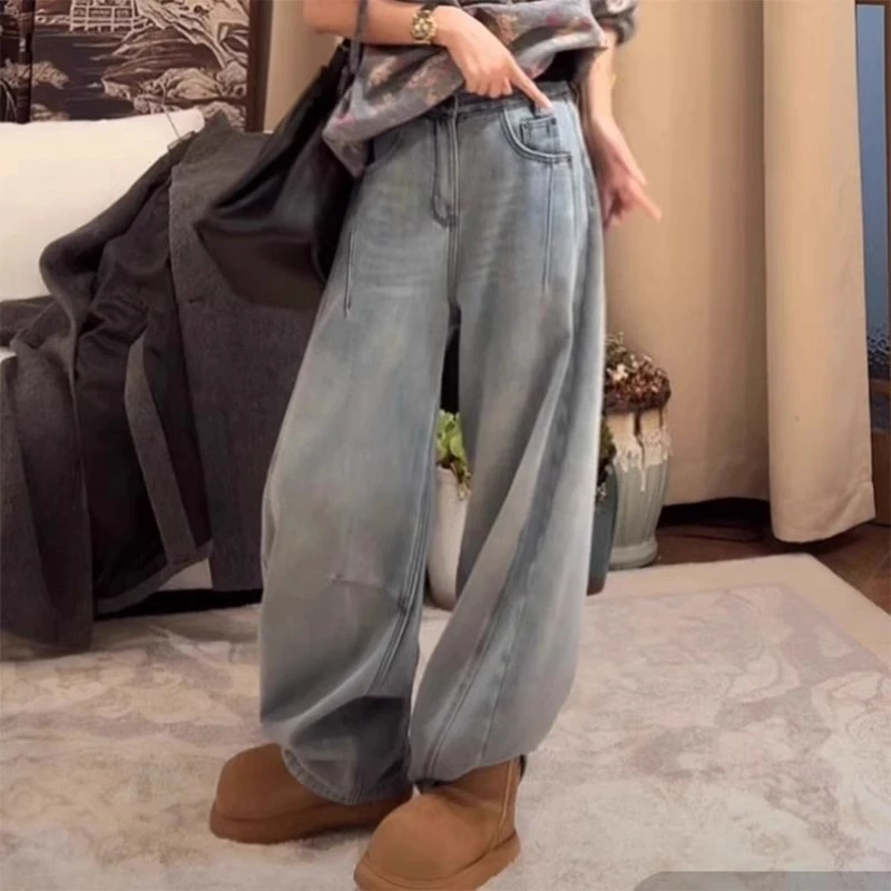 加绒加厚牛仔裤女秋冬新款梨形身材大码显瘦保暖拖地弯刀阔腿裤