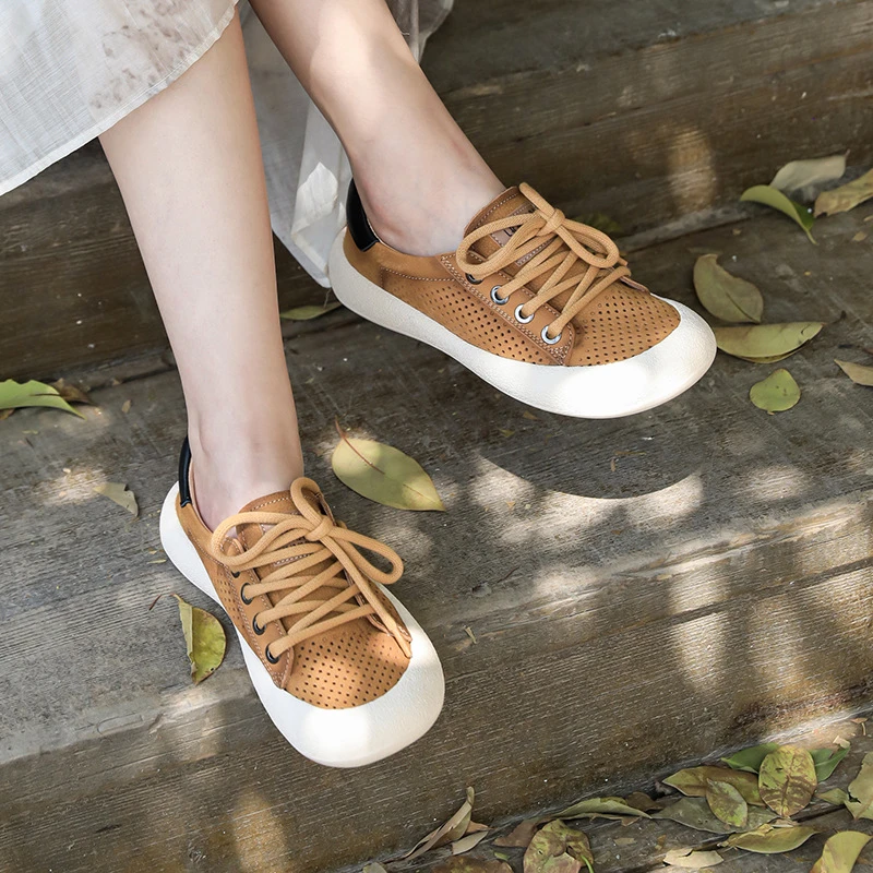 牛皮凉鞋包头镂空2025夏季新款女士撞色休闲厚底凉鞋透气软底