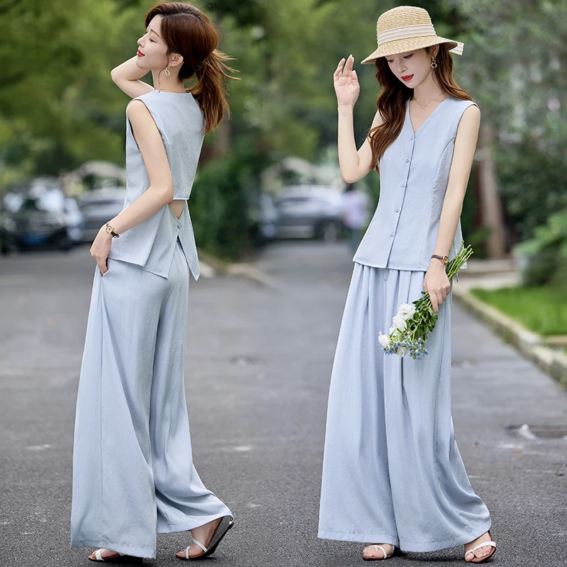 气质女神范减龄阔腿裤套装女2025年夏季新款高级感休闲无袖两件套