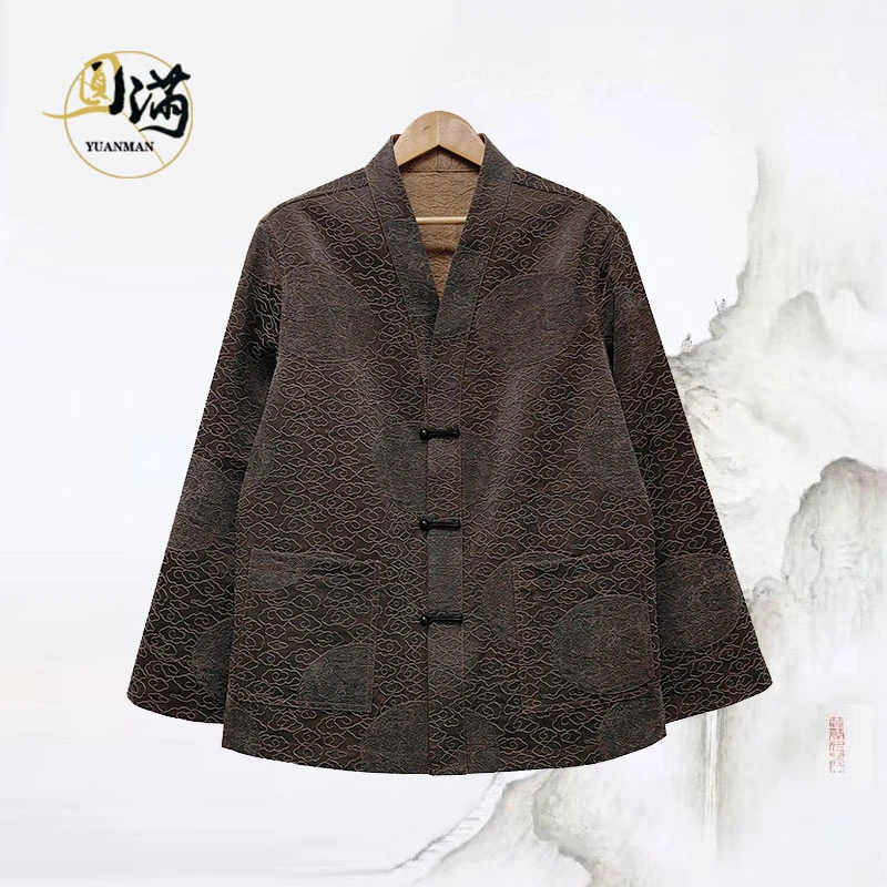 [祥云浮雕]圆满男装香云纱锦油绸立体浮雕中式国风道袍WT5230SJ