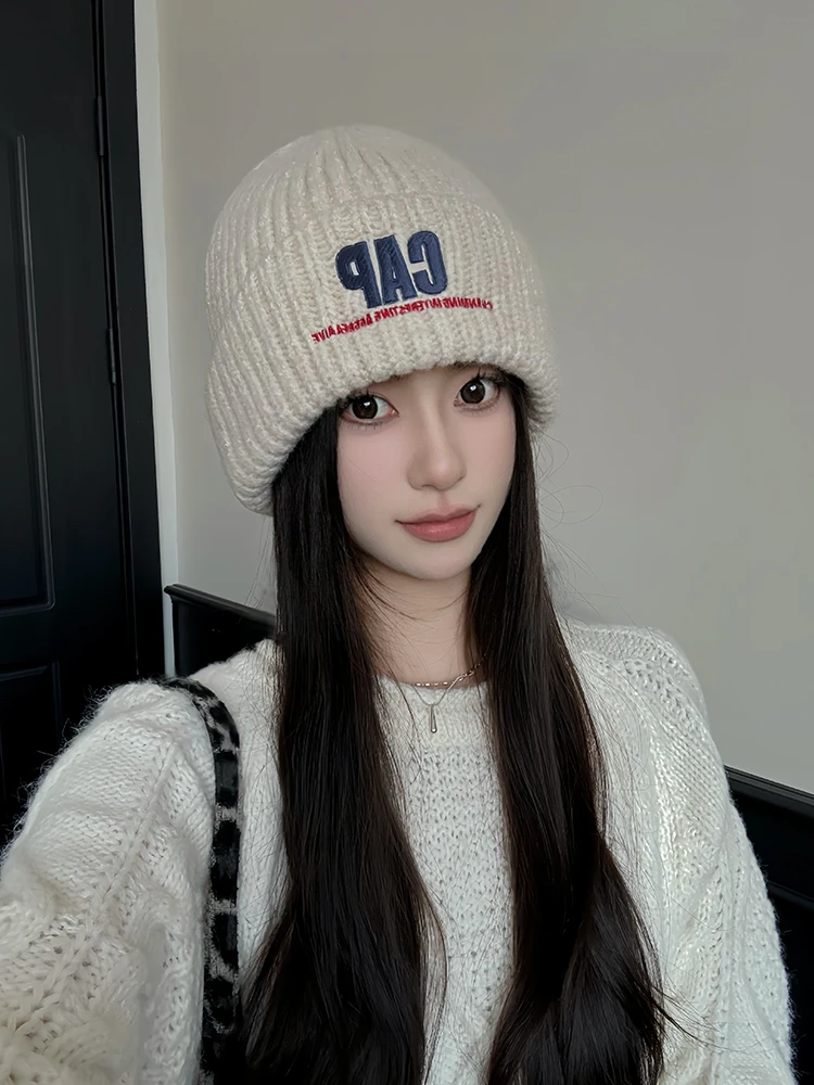 2025新款针织毛线帽子女秋冬季韩系复古氛围感显脸小保暖套头冷帽