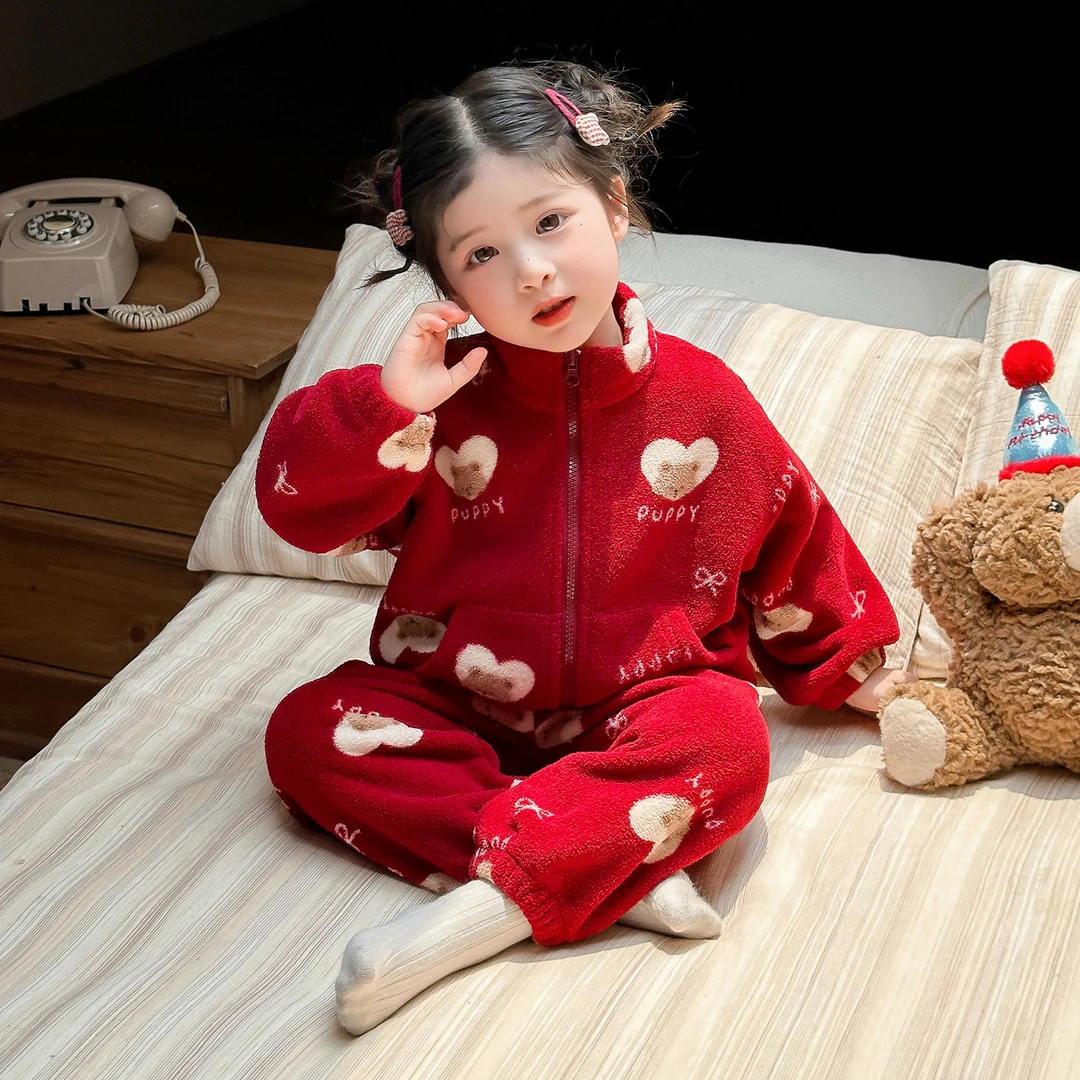 儿童睡衣秋冬季法兰绒2025新款女宝宝珊瑚绒家居服可爱法兰绒套装