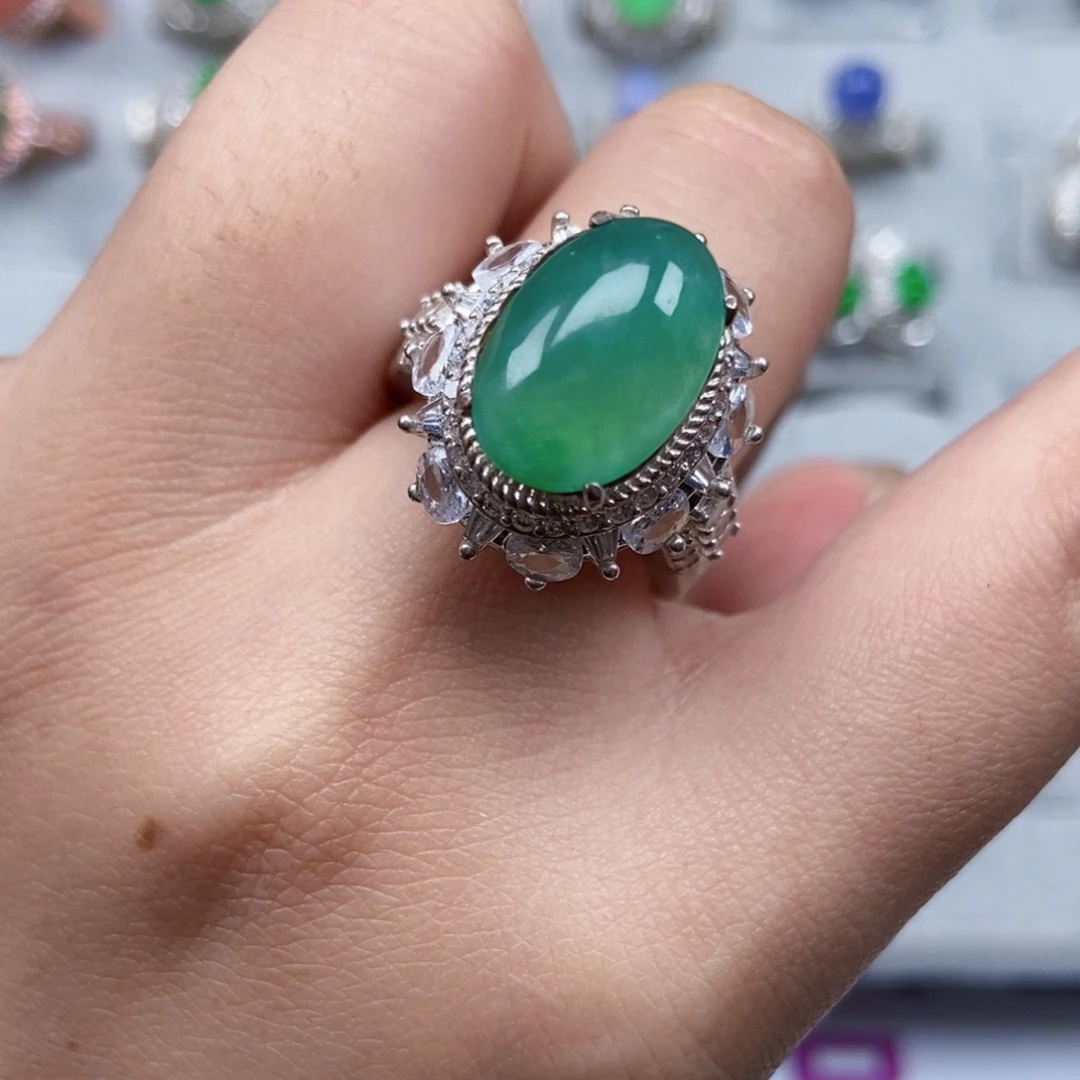 翡翠银S925镶嵌戒指0000