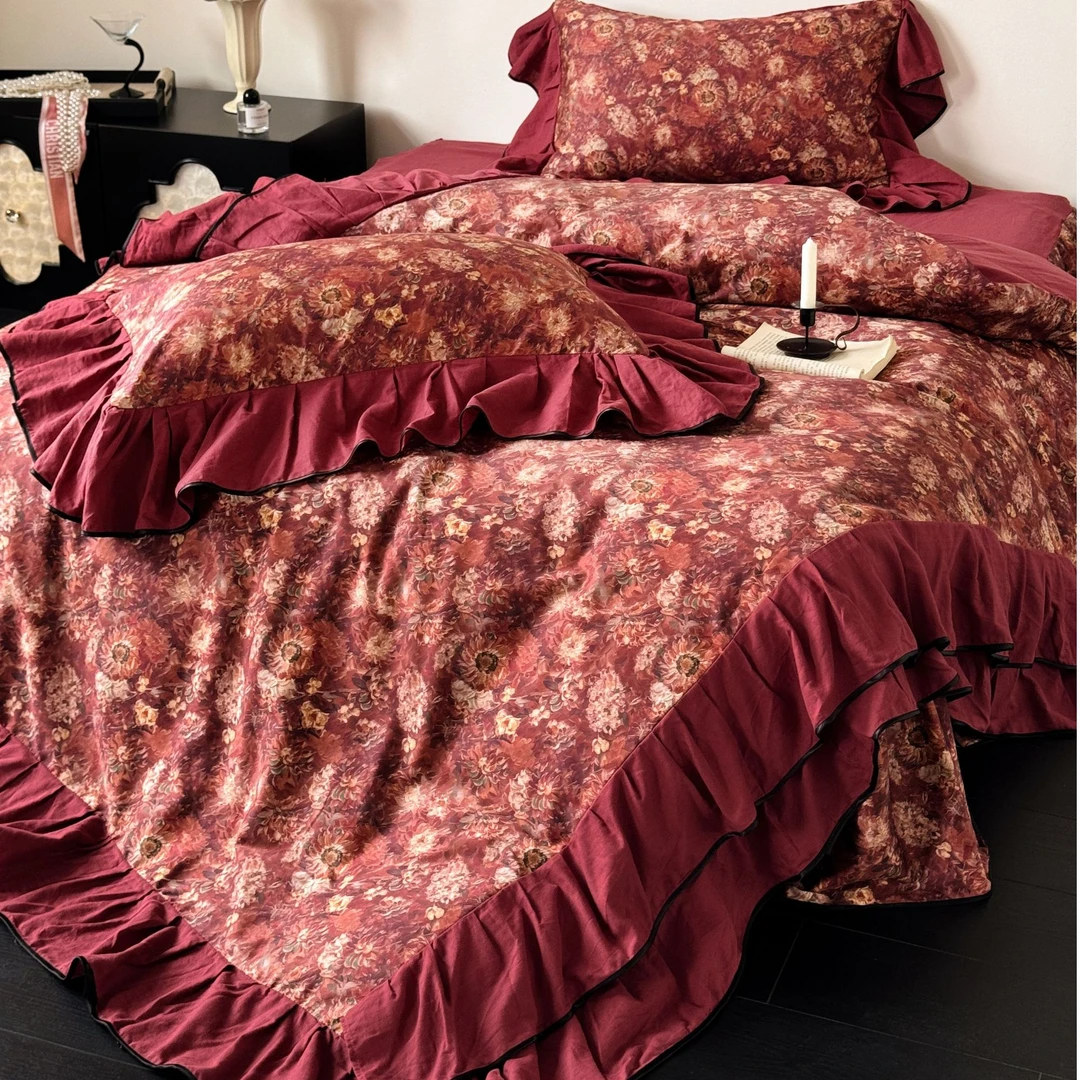 十七【岁岁安澜】珍藏花色床裙！法式力作花边全棉贡缎床裙四件套