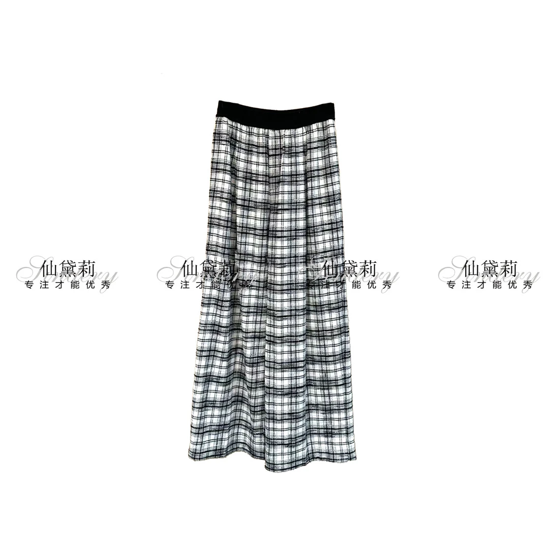 羊毛格纹宽松阔腿裤女休闲格子裤