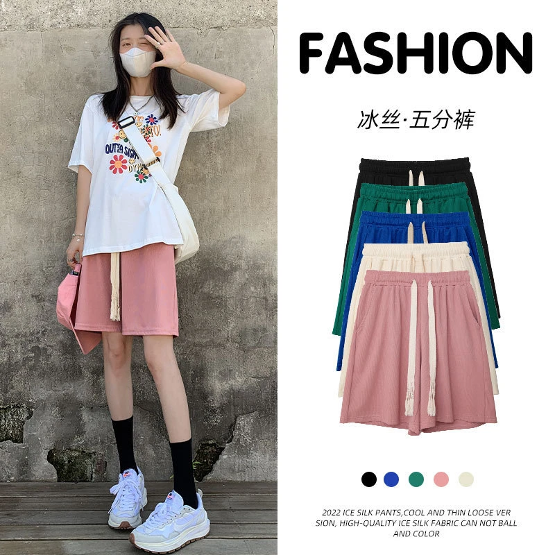 运动短裤女裤子夏季薄款宽松直筒显瘦高腰休闲百搭阔腿五分裤