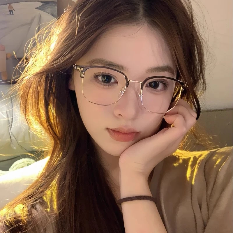 超轻钛架防蓝光半框眼镜女近视可配有度数男大框显瘦金丝素颜眼镜