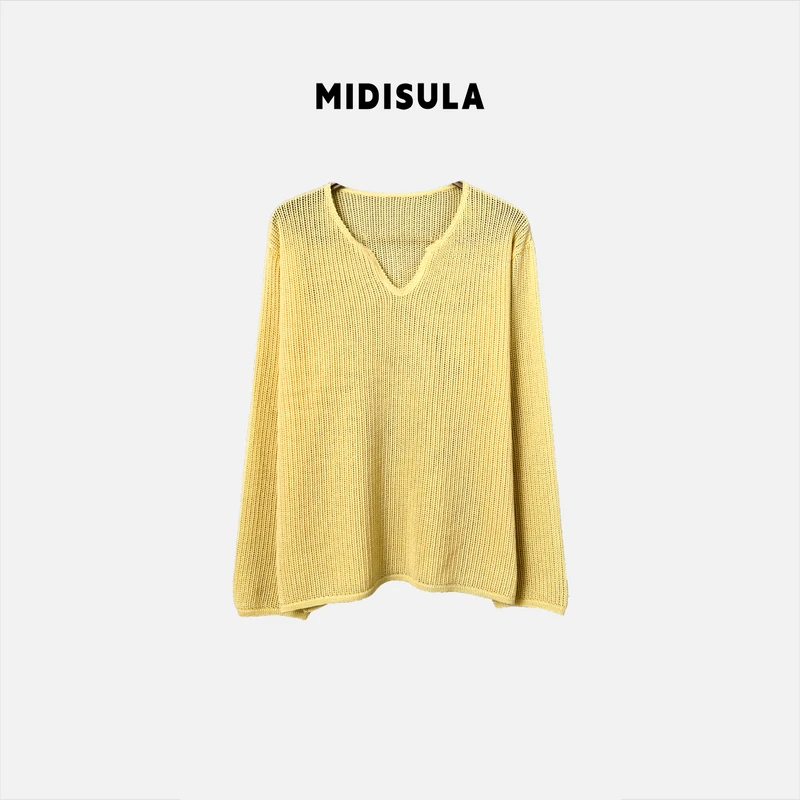 【H.MDSL】针织长袖欧若风休闲纯色镂空纹罩衫套头百搭上衣#0226