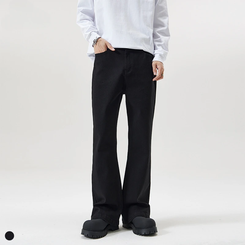 美式高街纯黑色牛仔裤男秋季潮牌宽松cleanfit直筒垂感微喇长裤子