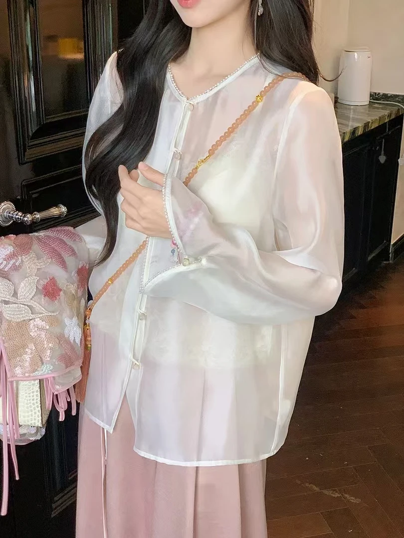 夏季衬衫古风四季通用外披防晒衣可爱风薄款仙气百搭圆领开衫