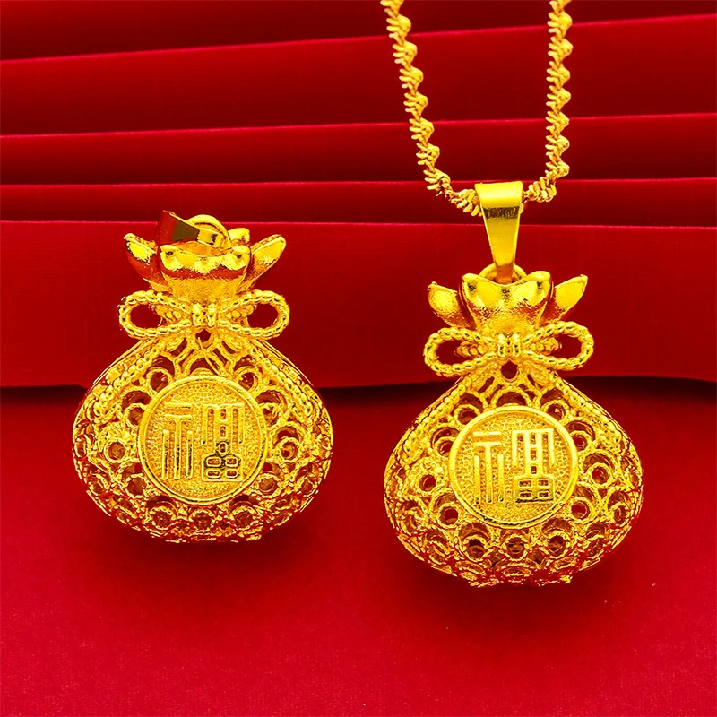 合金吊坠 女士镂空女款福袋吊坠饰品钱币水波纹项链批发精美百搭