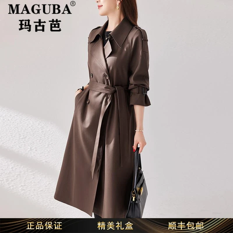 玛古芭女装时尚春秋新款风衣外套女款英伦风宽松显瘦系带休闲外衣