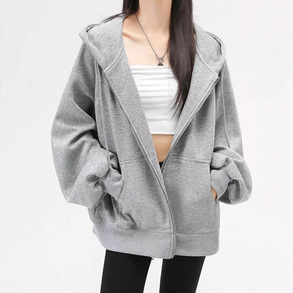 卫衣女款春秋季2024新款爆款百搭浅灰色气质外套女式运动秋冬上衣