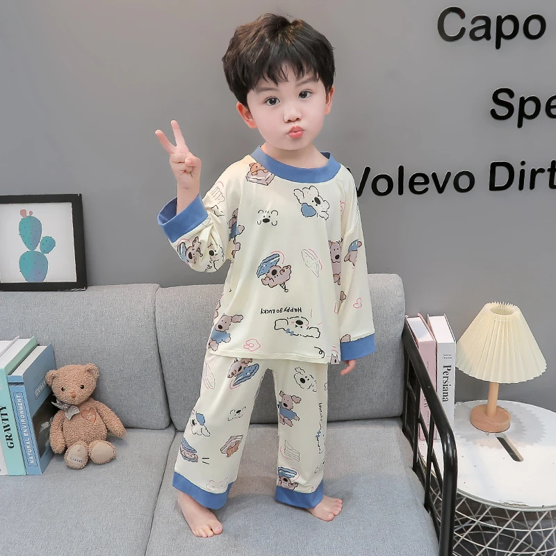 男童莫代尔睡衣春秋款薄款男孩宝宝空调服夏季长袖儿童家居服套装